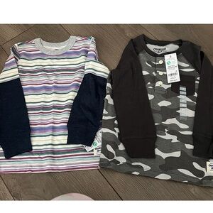 OshKosh B'gosh Multicolor Striped and Gray Camo Long Sleeve Tees
